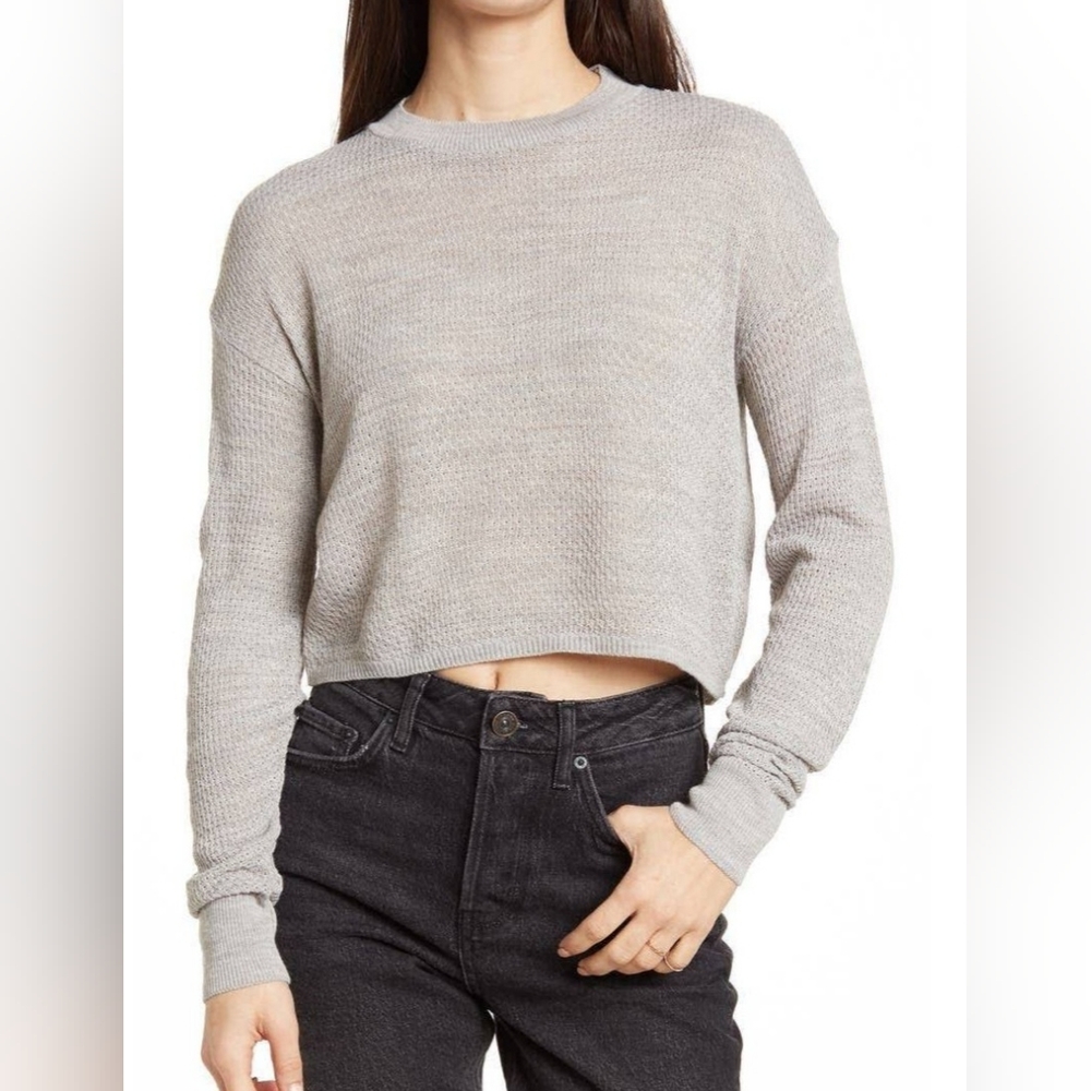 Abound Smoke Texture Knit Cropped Sweater Pullover Top Gray Size L